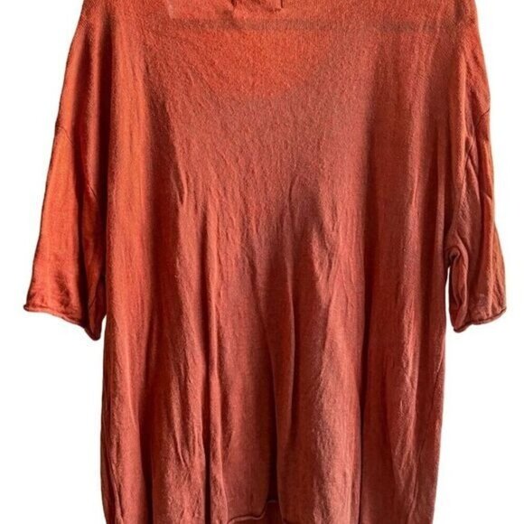 The Impeccable Pig Women's Burnt Orange Rust Linen Blend T-Shirt Round Neck L - Picture 7 of 7